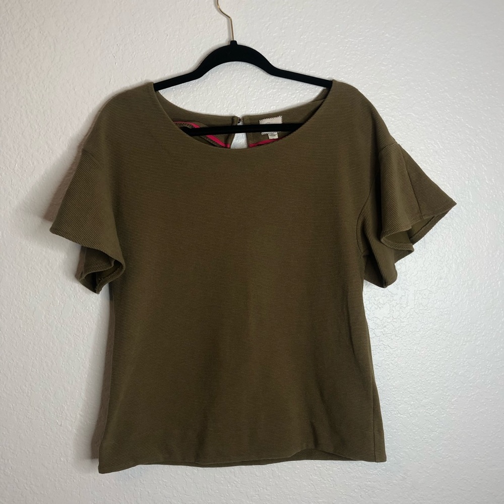Postmark Anthropologie Olive Green Ruffled Blouse